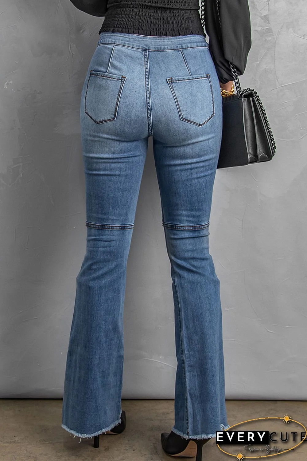 Sky Blue St. Patrick's Day US Flag Clover Print Distressed Flare Jeans