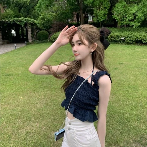 Camisole Women Folds Solid Breathable Summer Sleeveless Cropped Tank Tops Basic Sweet Ulzzang Stylish Hot Sale Mujer Chic Camis