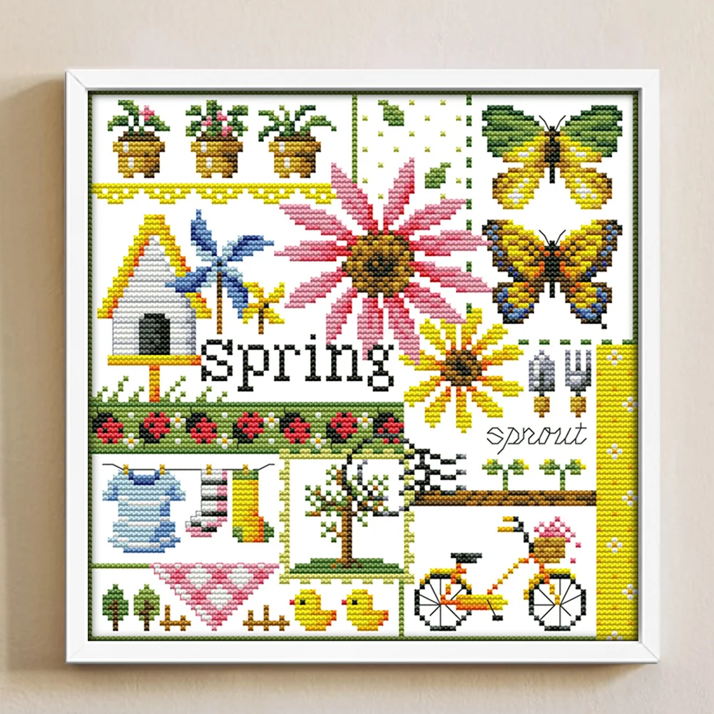 DIY Stamped Cross Stitch 16CT Partial Embroidery 23*23cm - Four Seasons Of Spring
