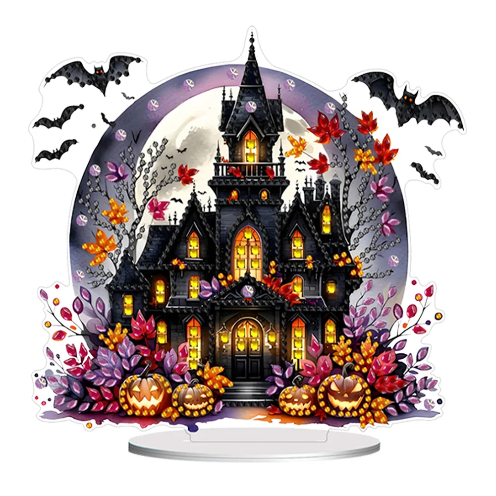 DIY Halloween Haunted House Acrylic Table Top Diamond Painting Ornament Kits for Kids