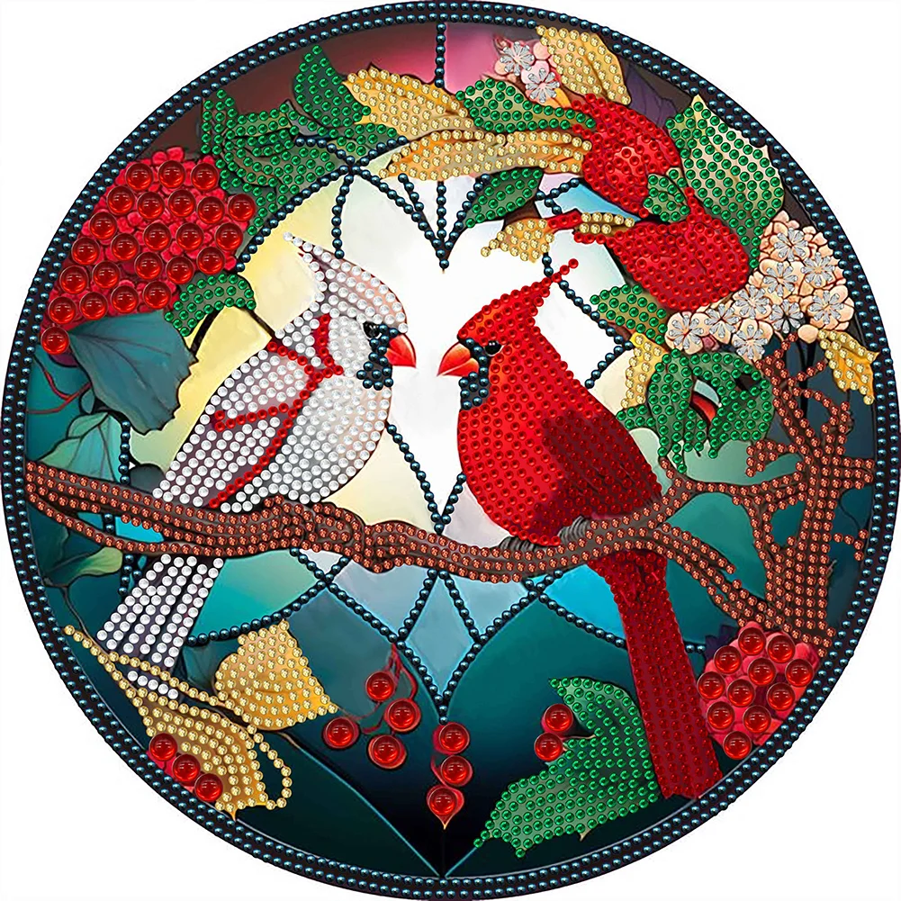 Partial Special Shaped Drill Diamond Painting - Stain Glass Cardinal(30*30cm)