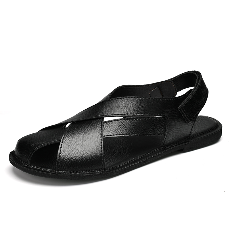 Drawato Slip on Shoes Genuine Leather Men's Sandals Summer Roman Shoes Outdoor Non-slip Beach Shoes for Men Lightweight Slippers Casual Sneakers Man