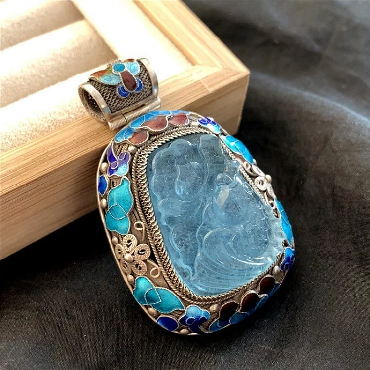 925 Premium Aquamarine Silver Plated Pendant( No chain)