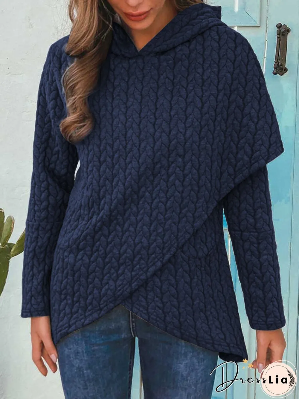 Women Casual Asymmetrical Hem Long Sleeve Hoodies