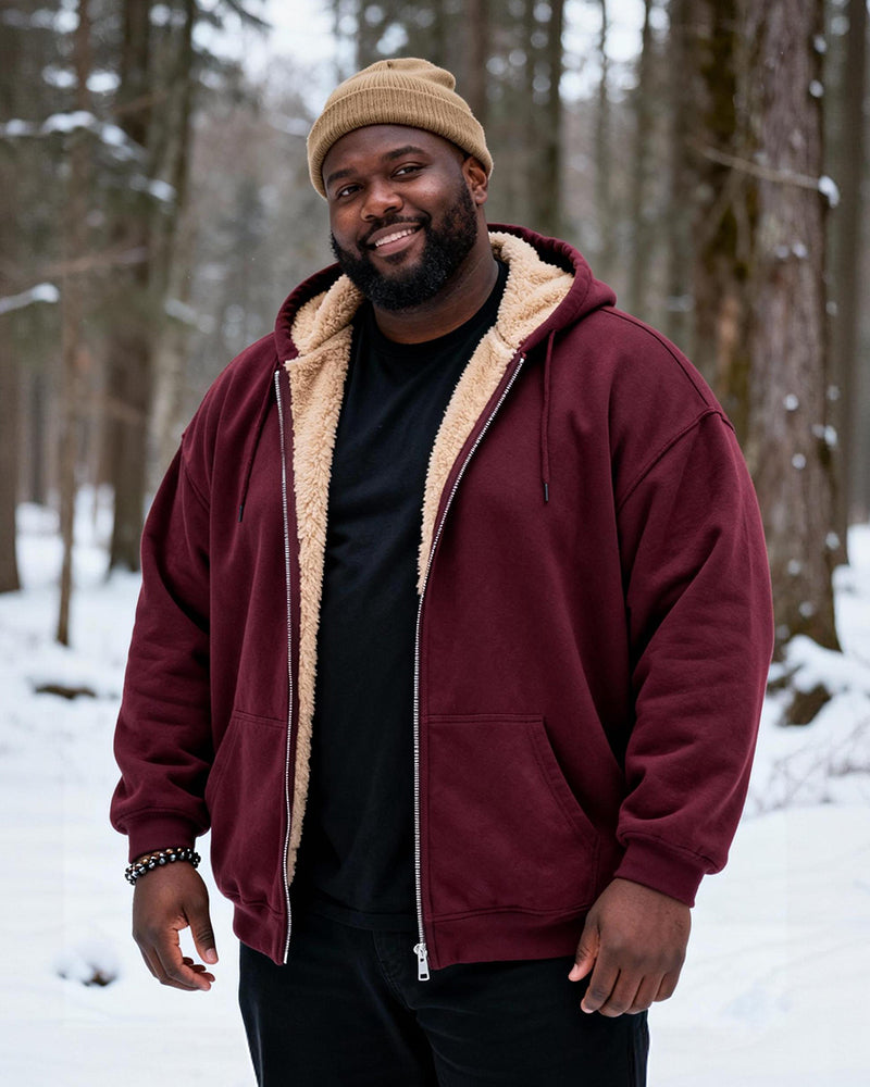 Big & Tall Men's Solid Color Velvet Thickened Zip Cardigan Hoodie