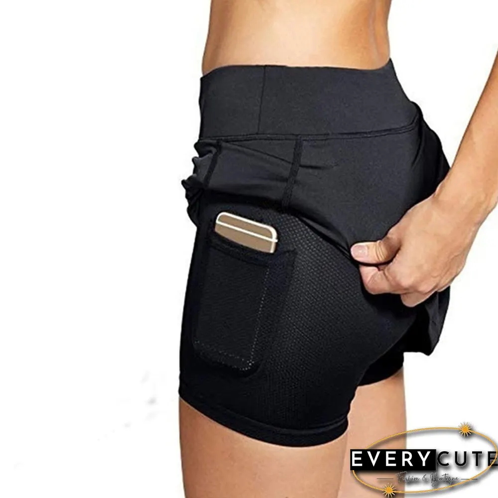Womens Fashion Double-Layer Athletic Skirt Shorts with Pocket High Waist A-Line Mini