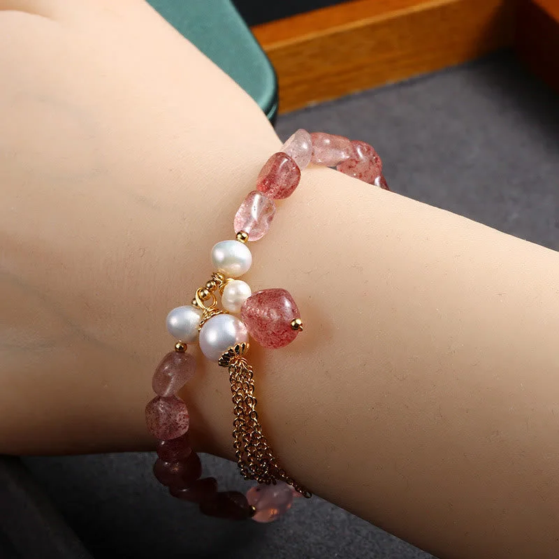 Strawberry Quartz Pearl Love Healing Bracelet