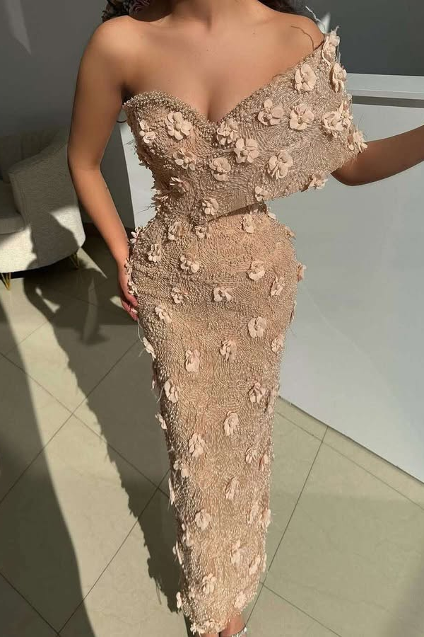 Lisliy Sleeveless Off-Shoulder Strapless Beads Prom Dresses With Flower