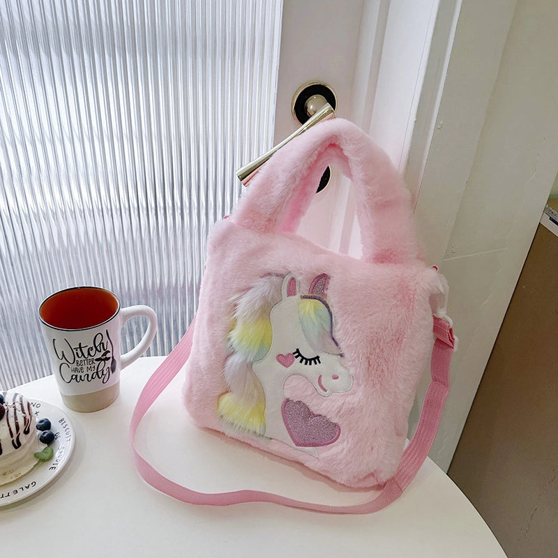 Children’s Plush Backpack Shoulder Messenger Handbag Cartoon Bag Furry Bag