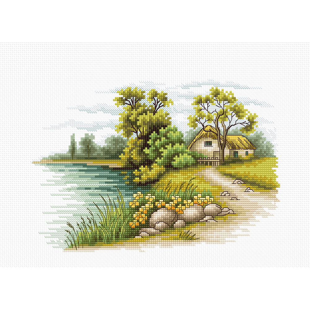

40*50CM - 11CT Stamped Cross Stitch - Lake Nature, 501 Original
