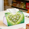 (24cm)Diamond Art Tissue Box Cover DIY PU Desktop(Heart-shaped white daisies)