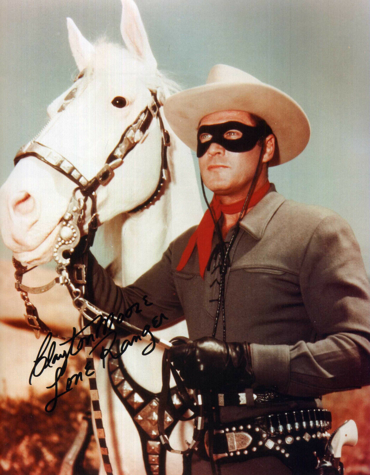 CLAYTON MOORE Signed Photo Poster paintinggraph - Film & TV Actor - The Lone Ranger - Preprint