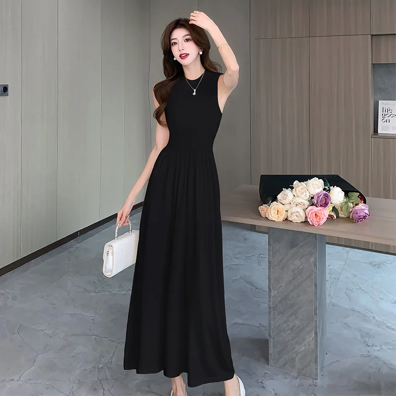 Ueong Shot Summer Half-High Collar Ice Silk Knitted Dress Women's Sleeveless Sling Vest Skirt With All Kinds Of Slim Long Skirts