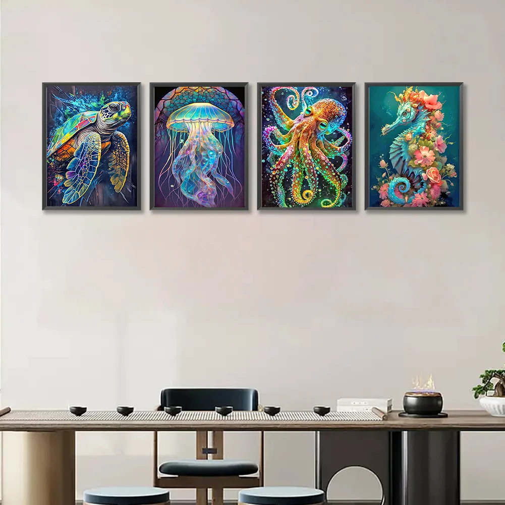 4pcs Diamond Painting - Full Round Drill - Aquatic Creatures(Canvas|30*40cm)