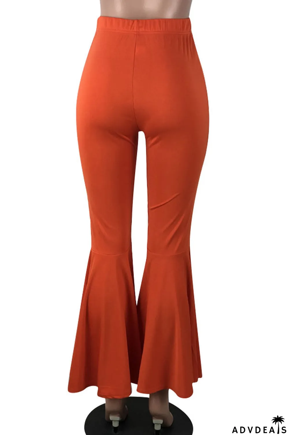 Orange venetian Elastic Fly Mid Solid Boot Cut Pants Bottoms