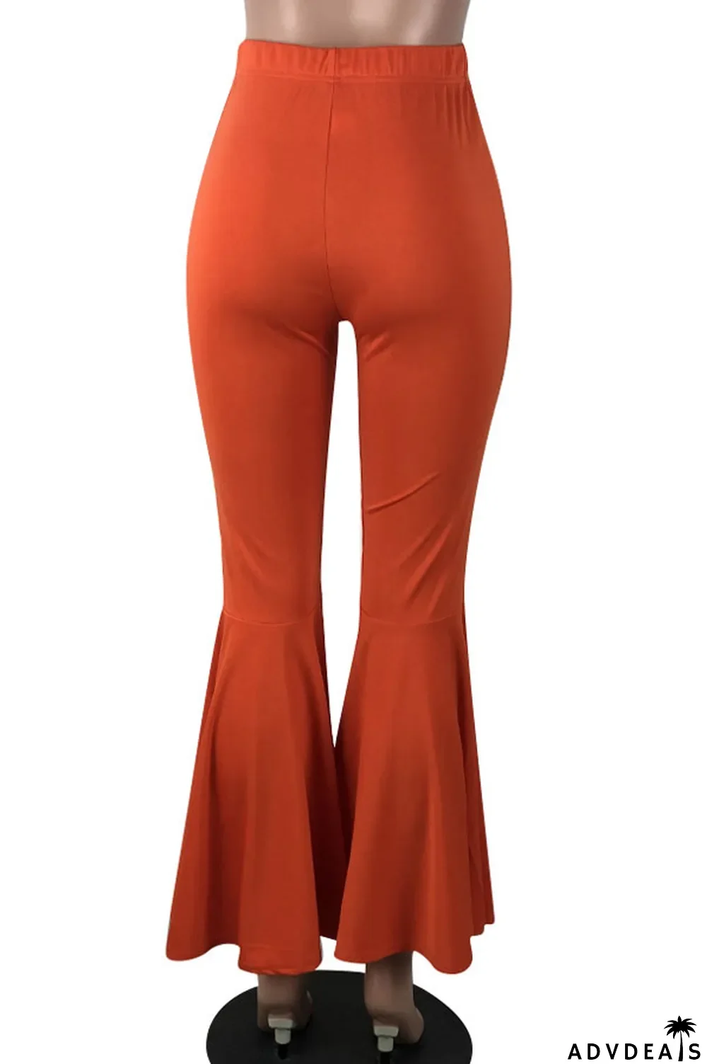 Orange venetian Elastic Fly Mid Solid Boot Cut Pants Bottoms