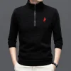 Half-zip high-neck solid color embroidered sweater