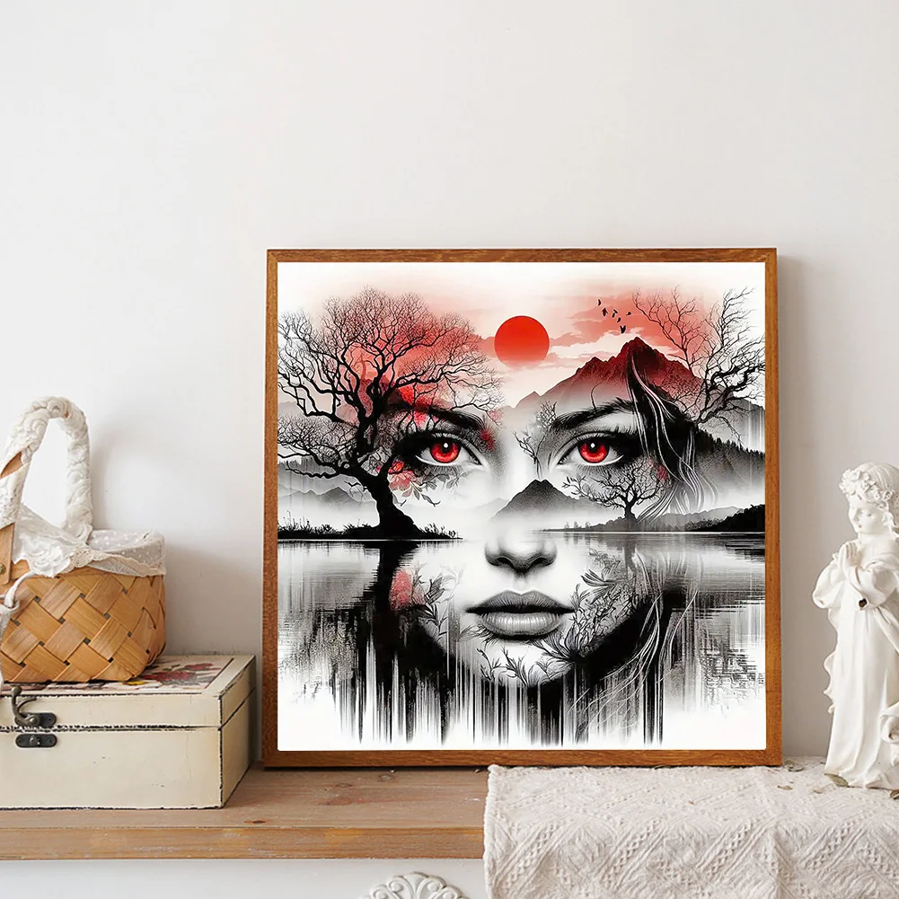 Diamond Painting - Full Round Drill - Girl Face Tree(Canvas|50*50cm)