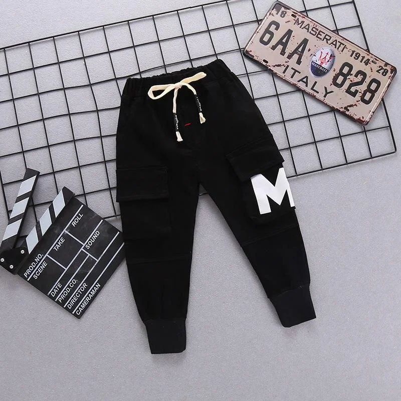 INS hot baby boys pants 0-5 years old Big pocket stitching letters Spring and autumn children's Fashion overalls cotton trousers