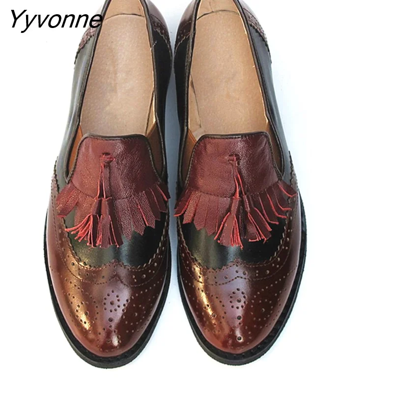 Yyvonne Women oxford Spring shoes genuine leather loafers for woman sneakers female oxfords ladies tassel single shoes 2023 summer shoes