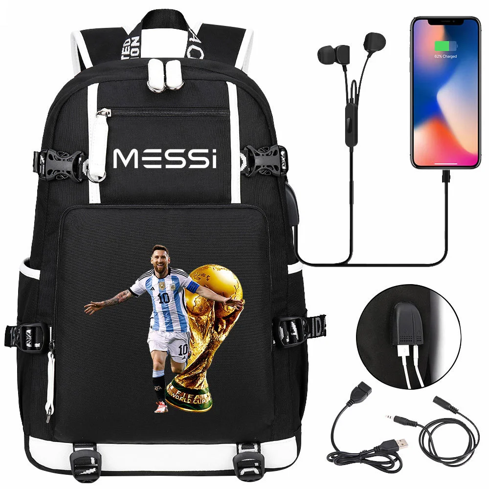 Buzzdaisy Score Big with Lionel Messi Backpack - Fits 15-inch Laptop, USB Charging, Multi-Pocket Capacity