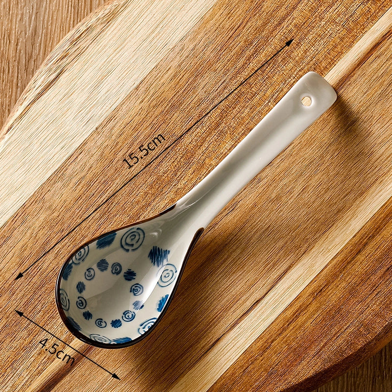 Japanese-style Small Spoon Ceramic Spoon Household Blue And White Porcelain Soup Spoon Creative Cute Pattern Spoon