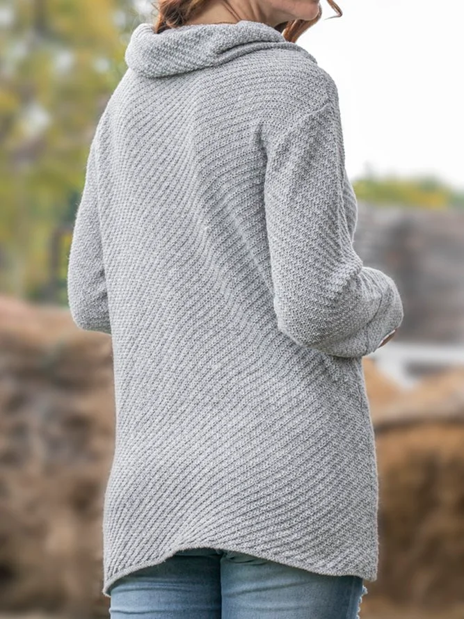 Gray Long Sleeve Solid Sweater