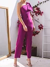 One-Shoulder Asymmetric Solid Color Jumpsuits
