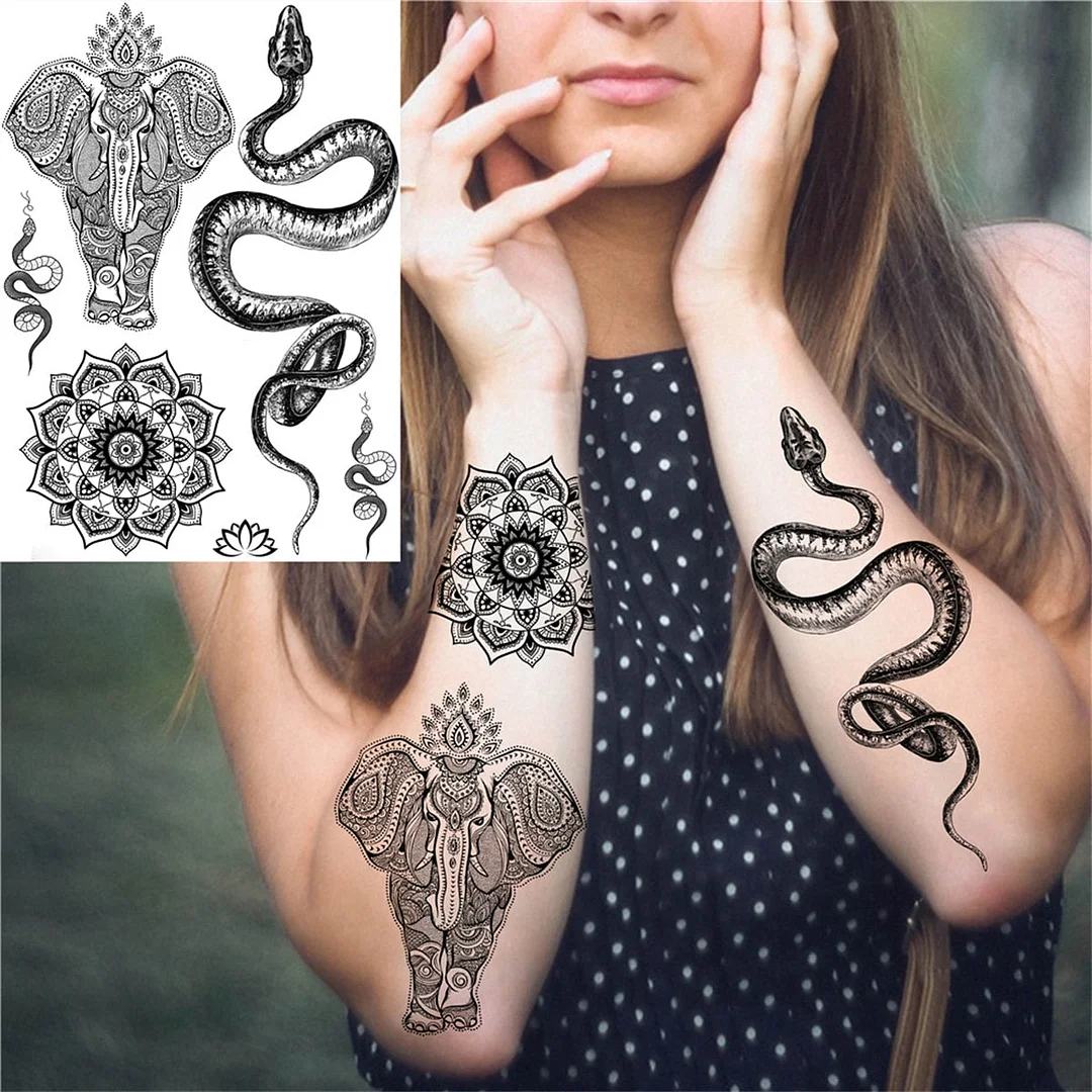 Lace Butterfly Temporary Tattoos For Women Girls Kids Tribal Black Henna Tattoo Sticker Mandala Flower Fake Jewelry Tatoos Adult