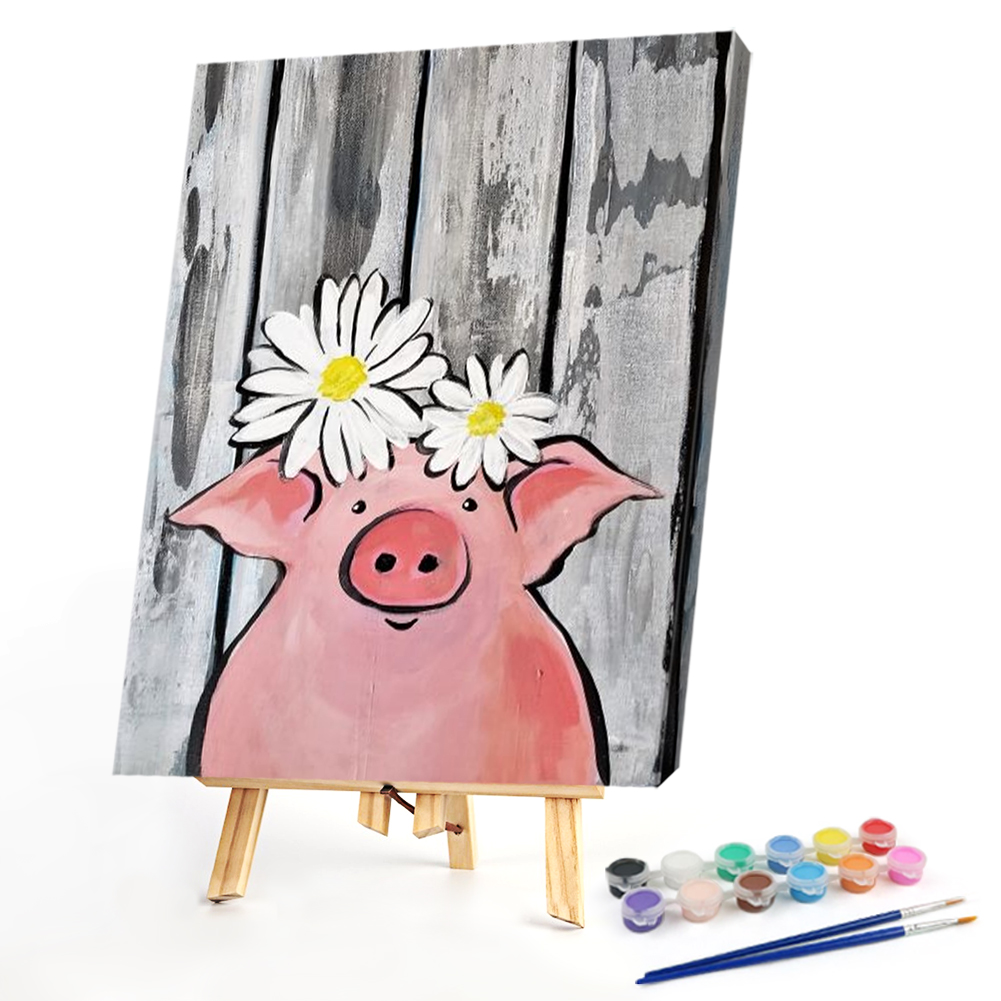 

40*50CM - Paint By Numbers - Pig with Flowers, 501 Original