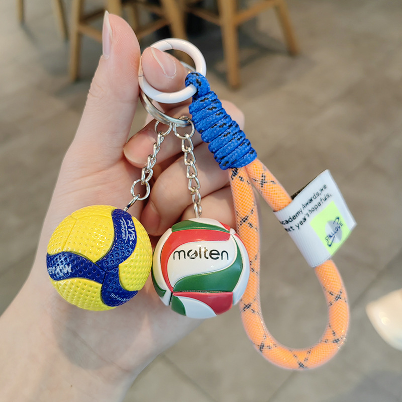 New Cartoon Rubber Volleyball Light Keychain Digital Printing Fashion Trend Sporty Creative Schoolbag Pendant Women Men's Mini