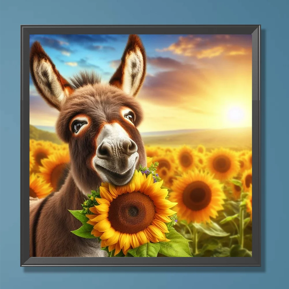Diamond Painting - Full Round Drill - Sunflower Donkey(Canvas|30*30cm)