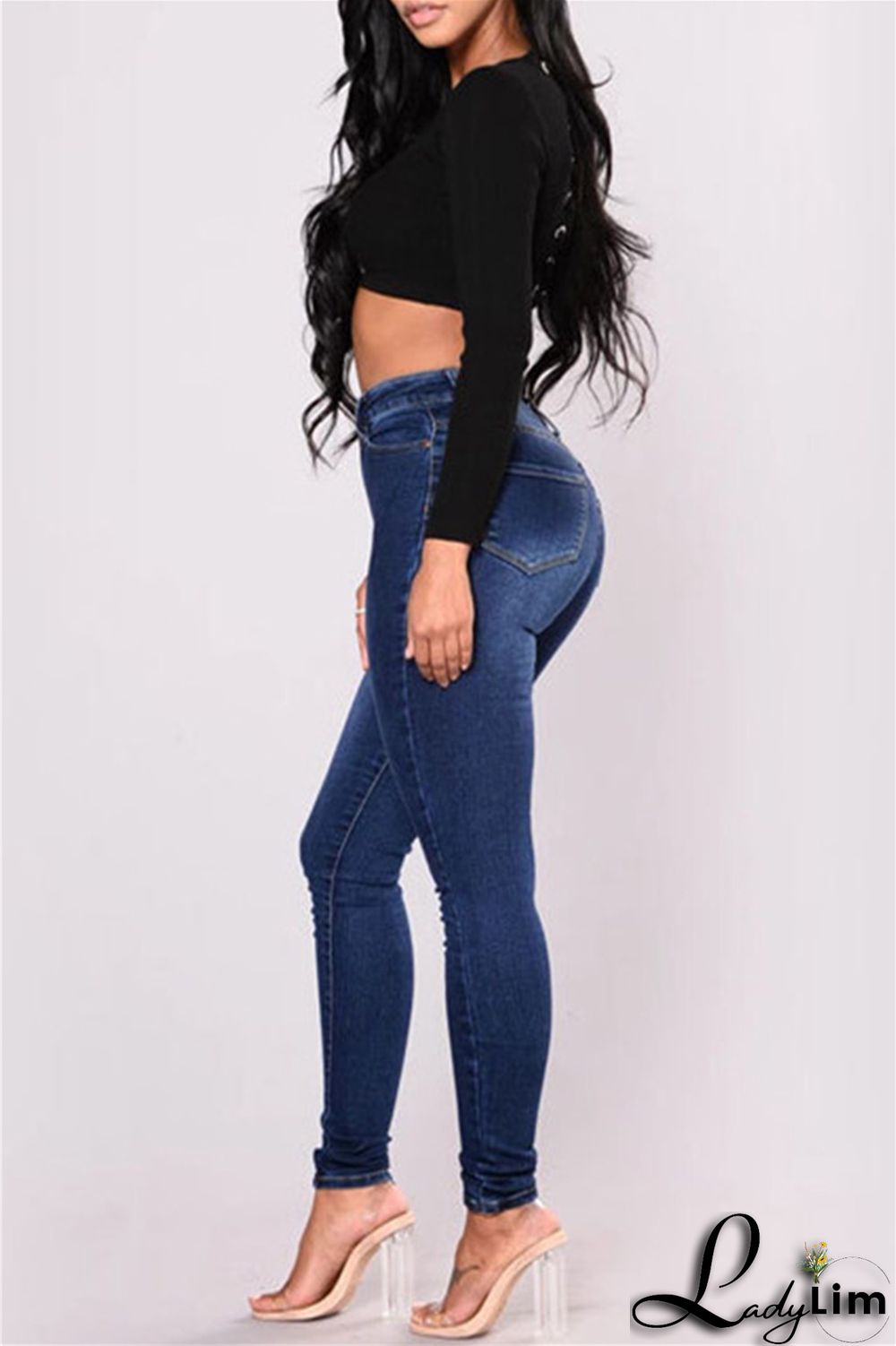 Black Fashion Casual Solid Basic High Waist Skinny Denim Jeans