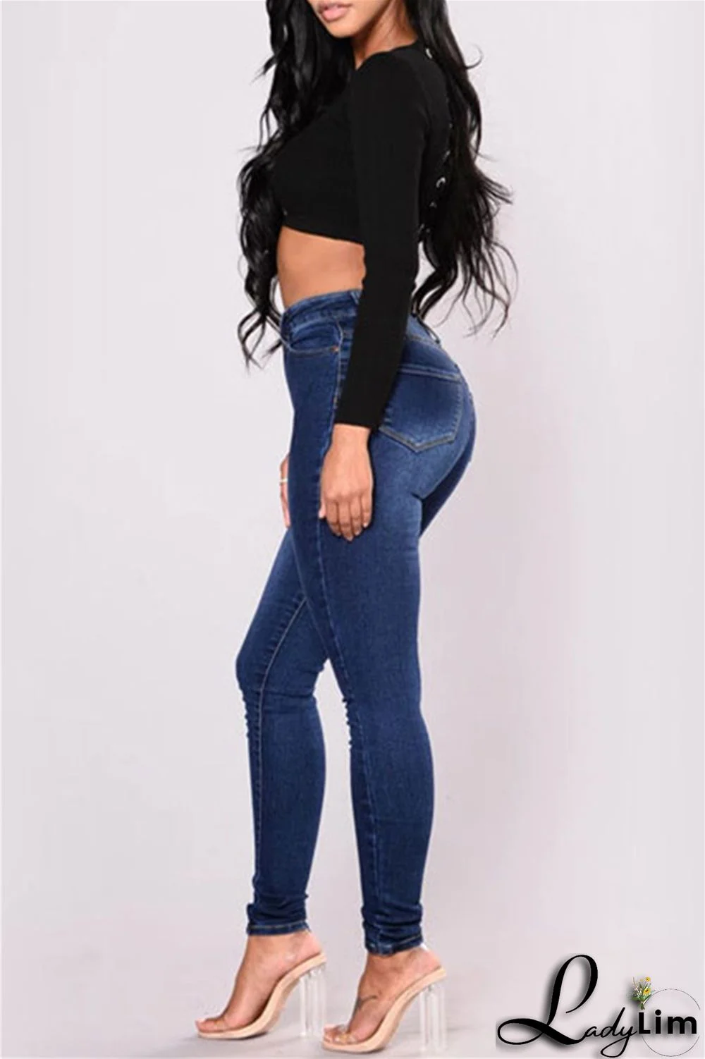 Black Fashion Casual Solid Basic High Waist Skinny Denim Jeans