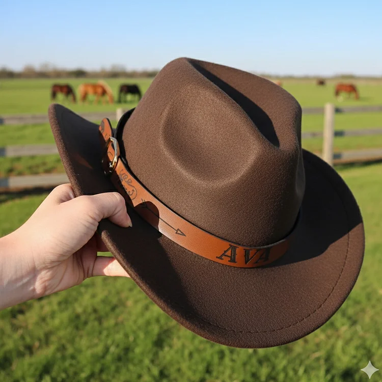 Personalized Cowboy Hat for Toddler Boys Girls, Western Hat for Kids Men Women, Custom Leather Patch Baby Cowgirl Hat