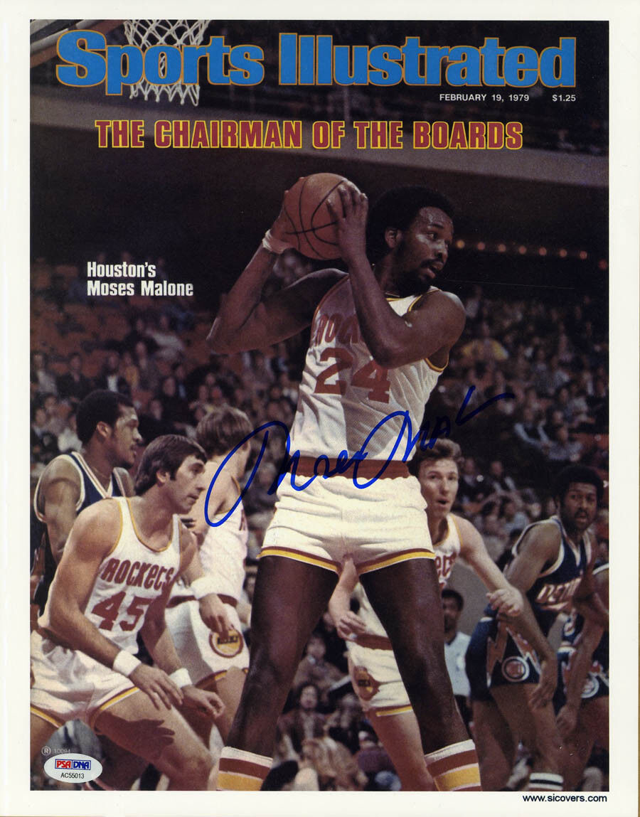 Moses Malone SIGNED Sports Illustrated Print Houston Rockets PSA/DNA AUTOGRAPHED