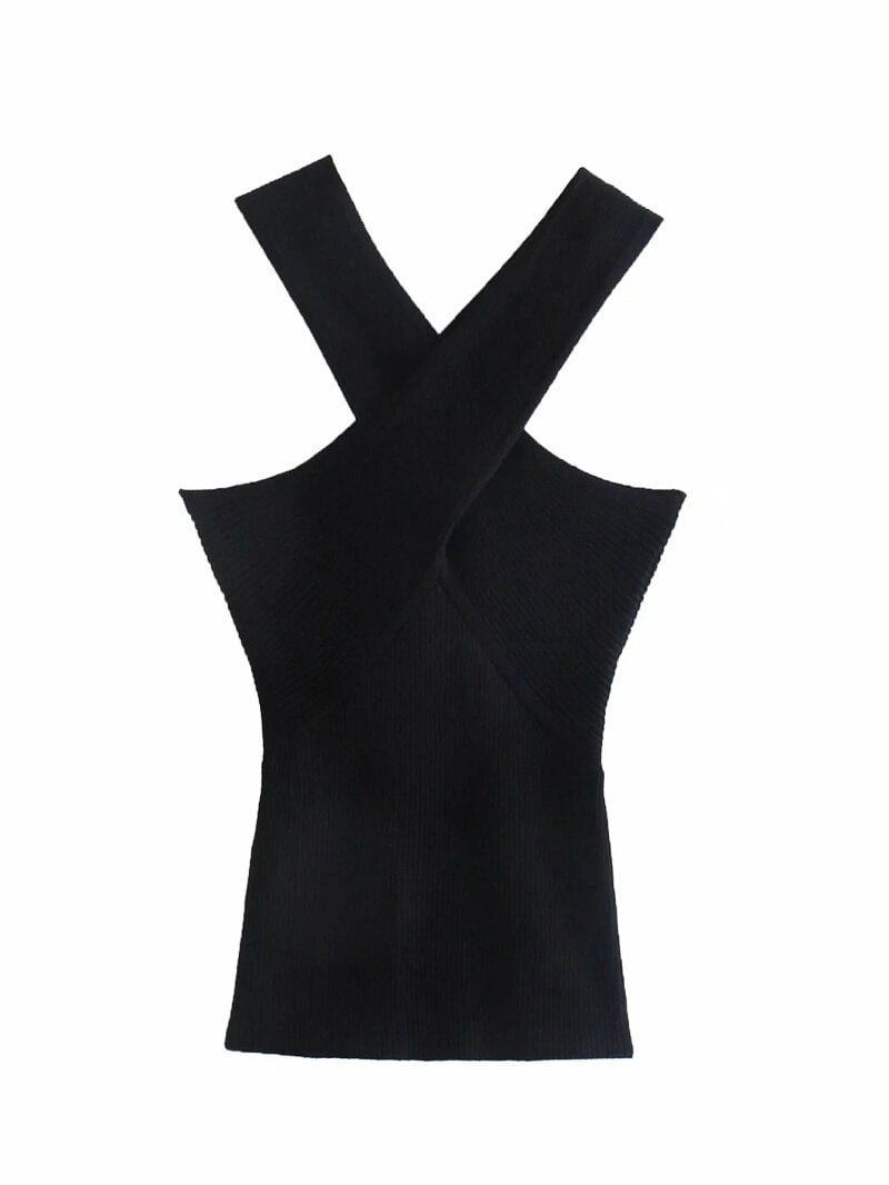 2021 Women Fashion Solid Cropped Knitted Tops Female Casual Cross V-Neck Out Shoulder Chic Tops