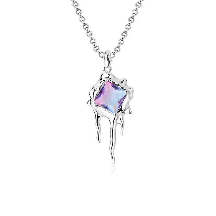 Crystal Square Stud Necklace Sterling Silver for Her