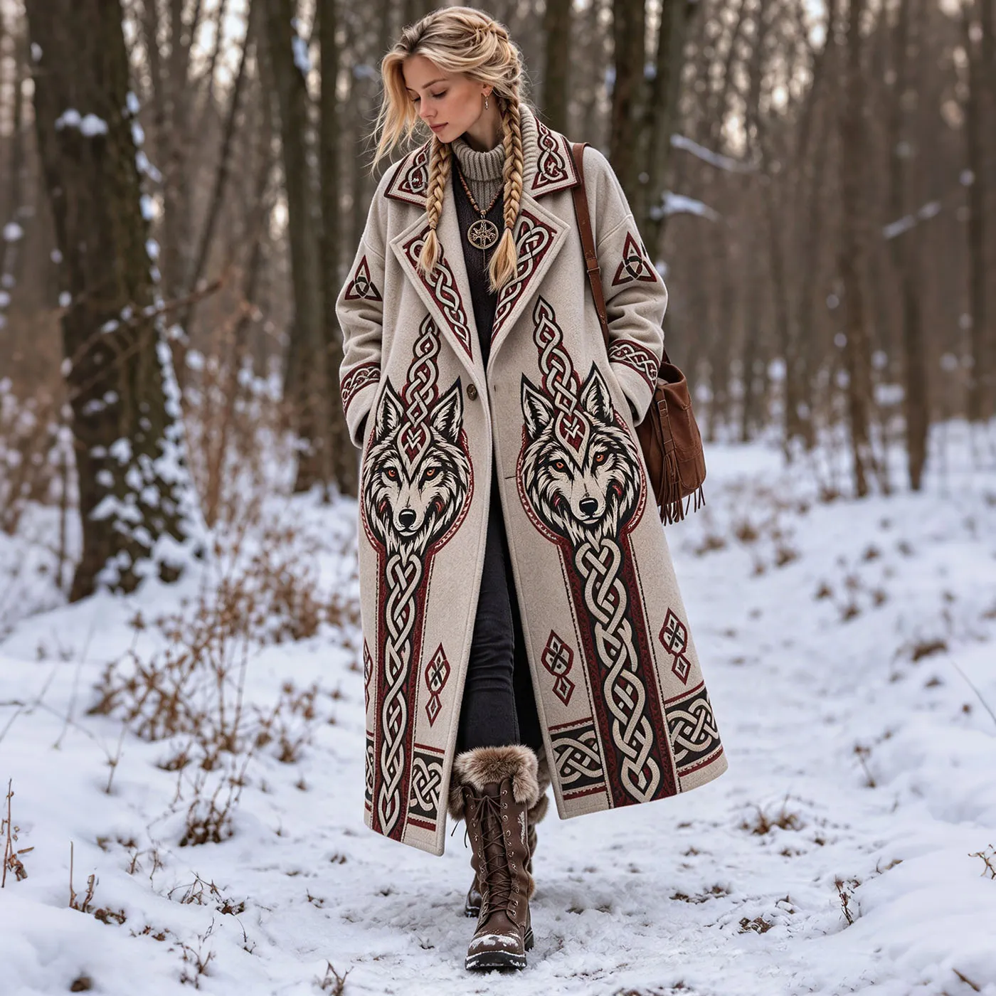 Comstylish Women's Vintage Viking Celtic Wolf Knot Motif Coat