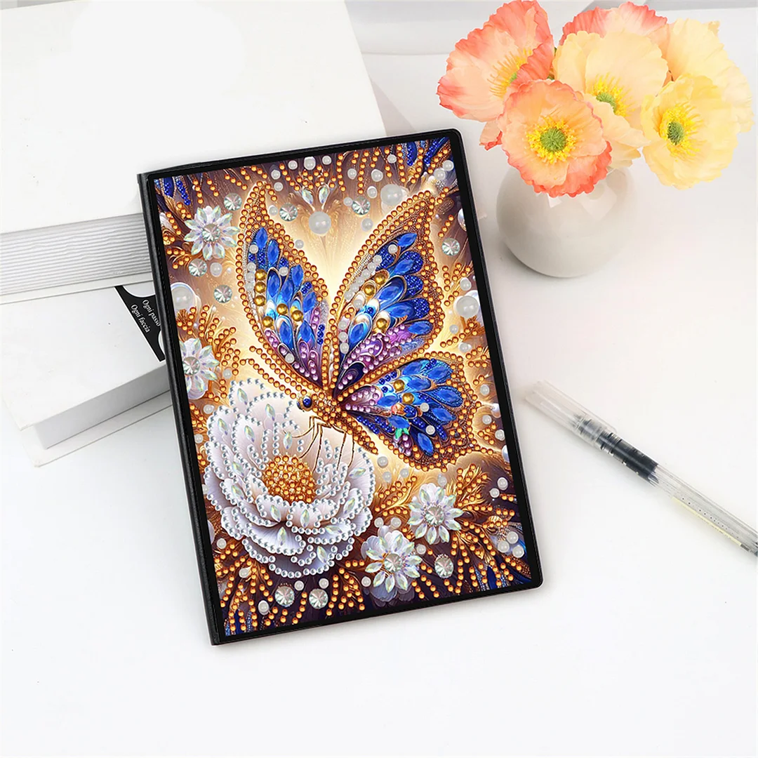 DIY Flower Diamond Painting Journals Notebooks 50 Pages A5 No Lines Special Shaped Diamond Art Kits for Beginners Craft Lovers and Artists (Butterflies Flowers)