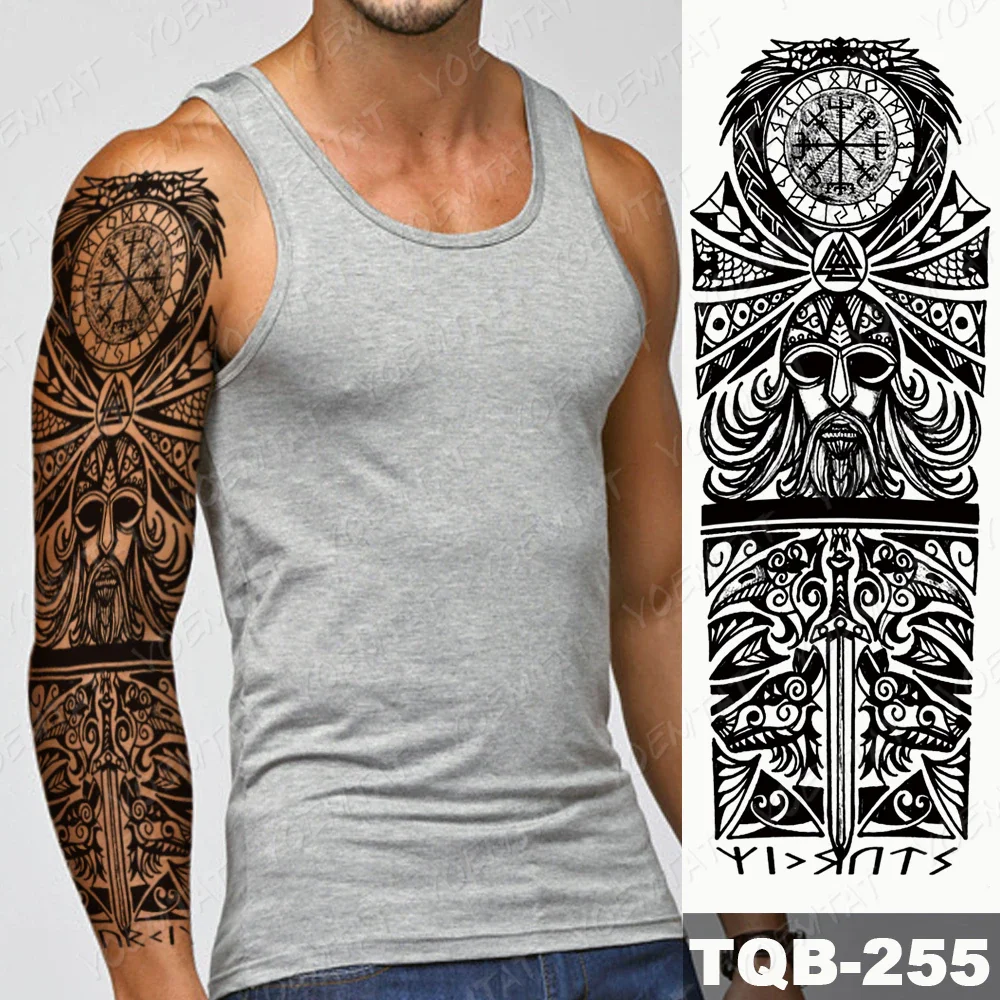 Sdrawing Arm Sleeve Tattoo Tiger Palm Lighthouse Waterproof Temporary Tatto Sticker Compass Beach Body Art Full Fake Tatoo Men