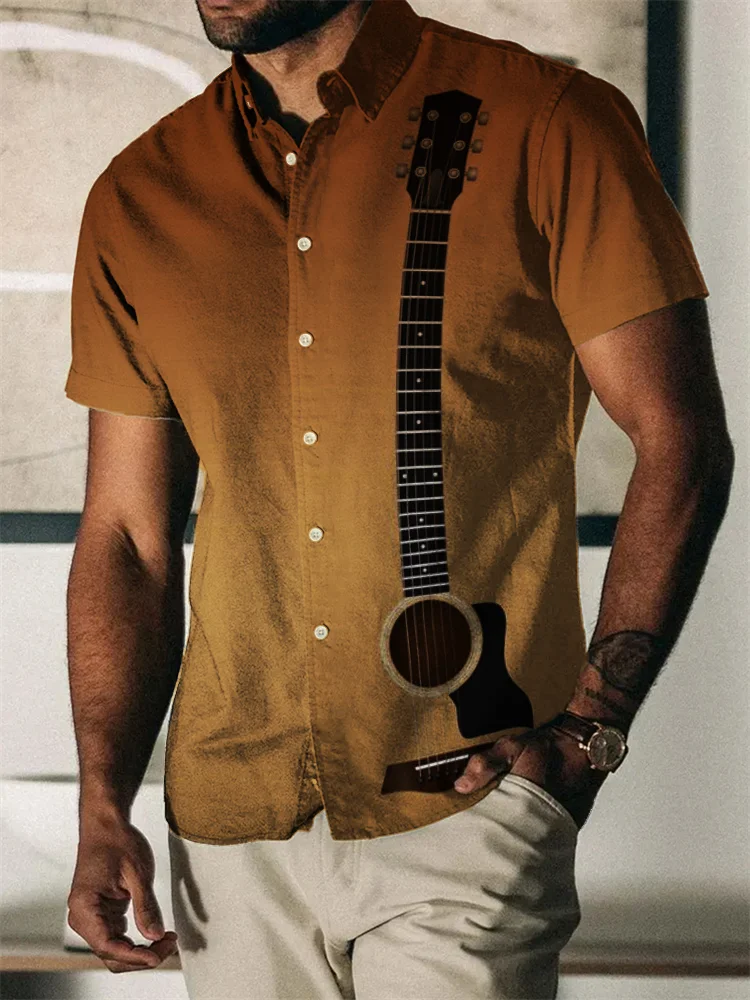 BrosWear Men's Guitar Inspired Gradient Short Sleeve Shirt
