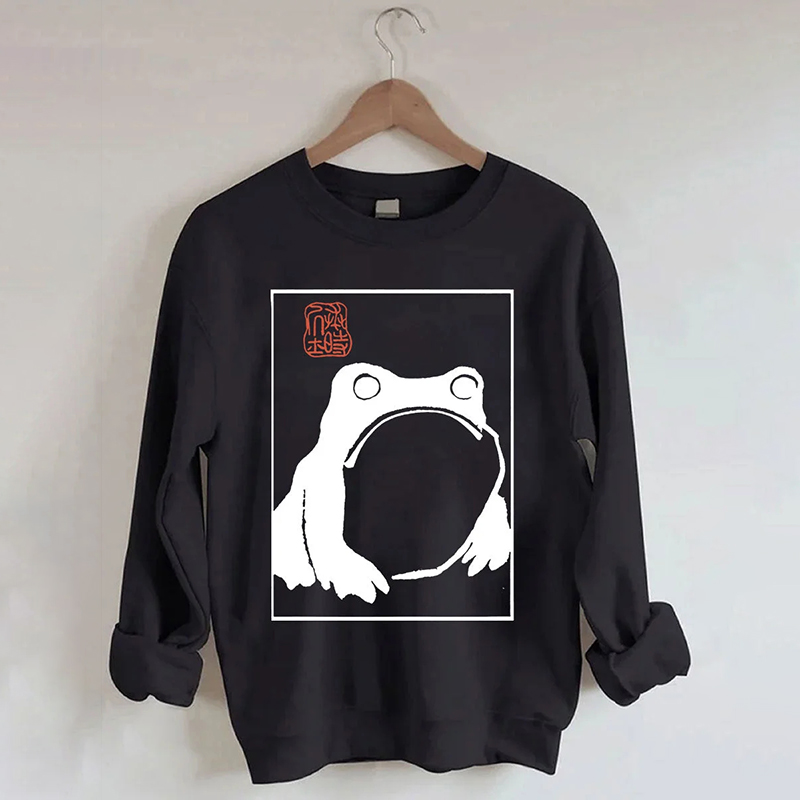 Romanshe Casual Round Neck Long Sleeve Unimpressed Frog Sweatshirt