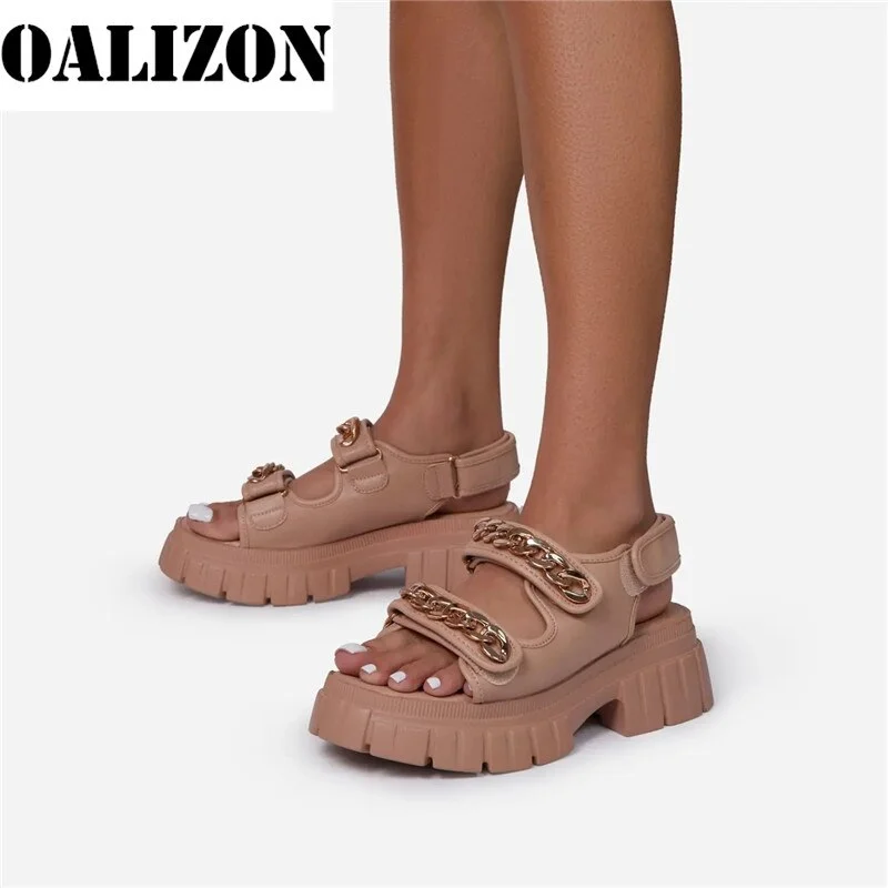 Women's Chain Open Toe Sandals Shoes Summer 2021 Lady Women Flat Platform Mid Heels Flange Bottom Casual Gladiator Sandals Shoes