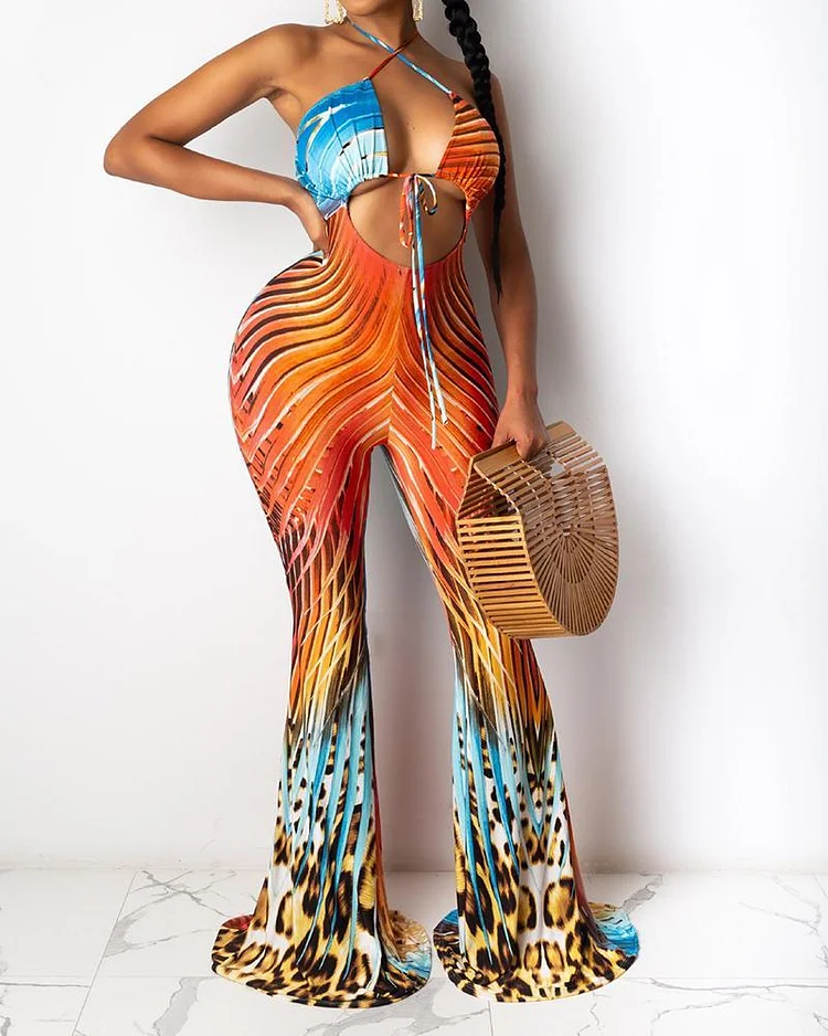 Slim-fit Tie Print Jumpsuit