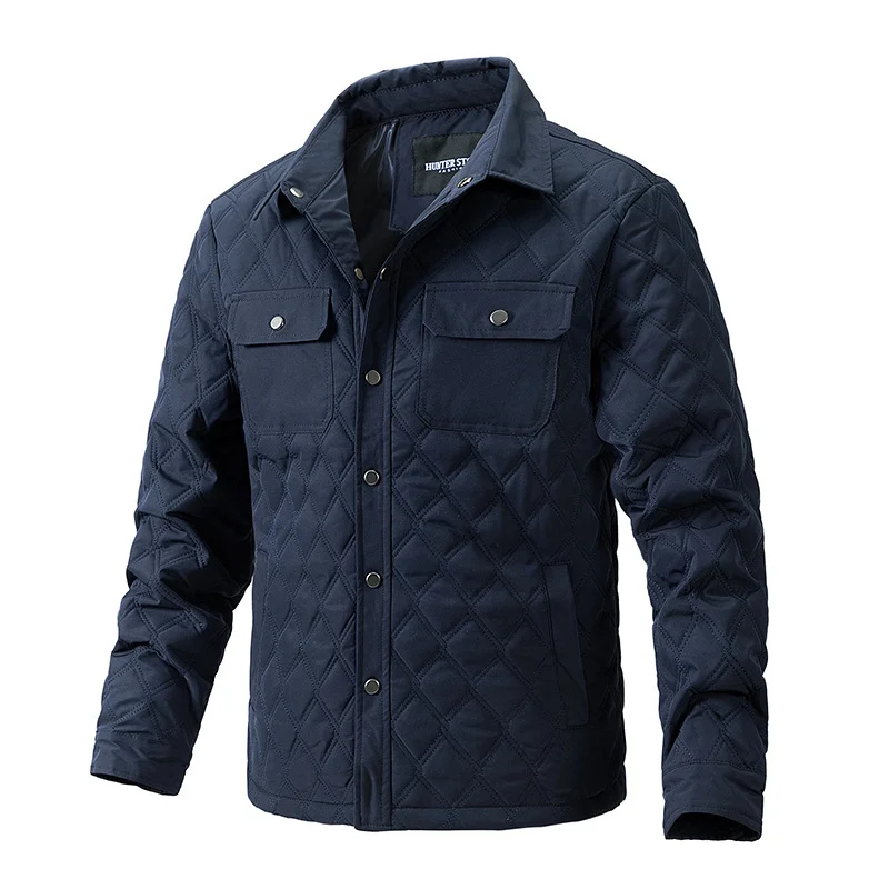 Men's Quilt Jacket Slim Fit Thin Checkered Button Down Jacket