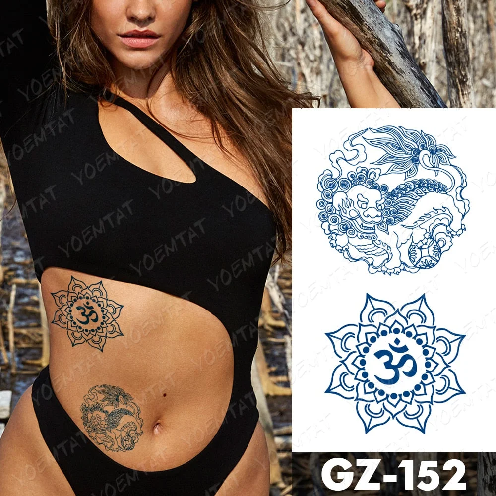 Juice Lasting Waterproof Temporary Tattoo Stickers Lotus Totem Flower Mandala Flash Tattoos Ink Fatima Hand Body Art Fake Tatto