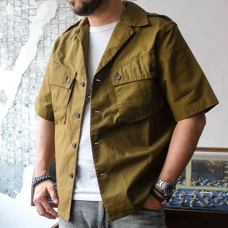 Casual Washed and Distressed Jungle Field Short Sleeve Shirt