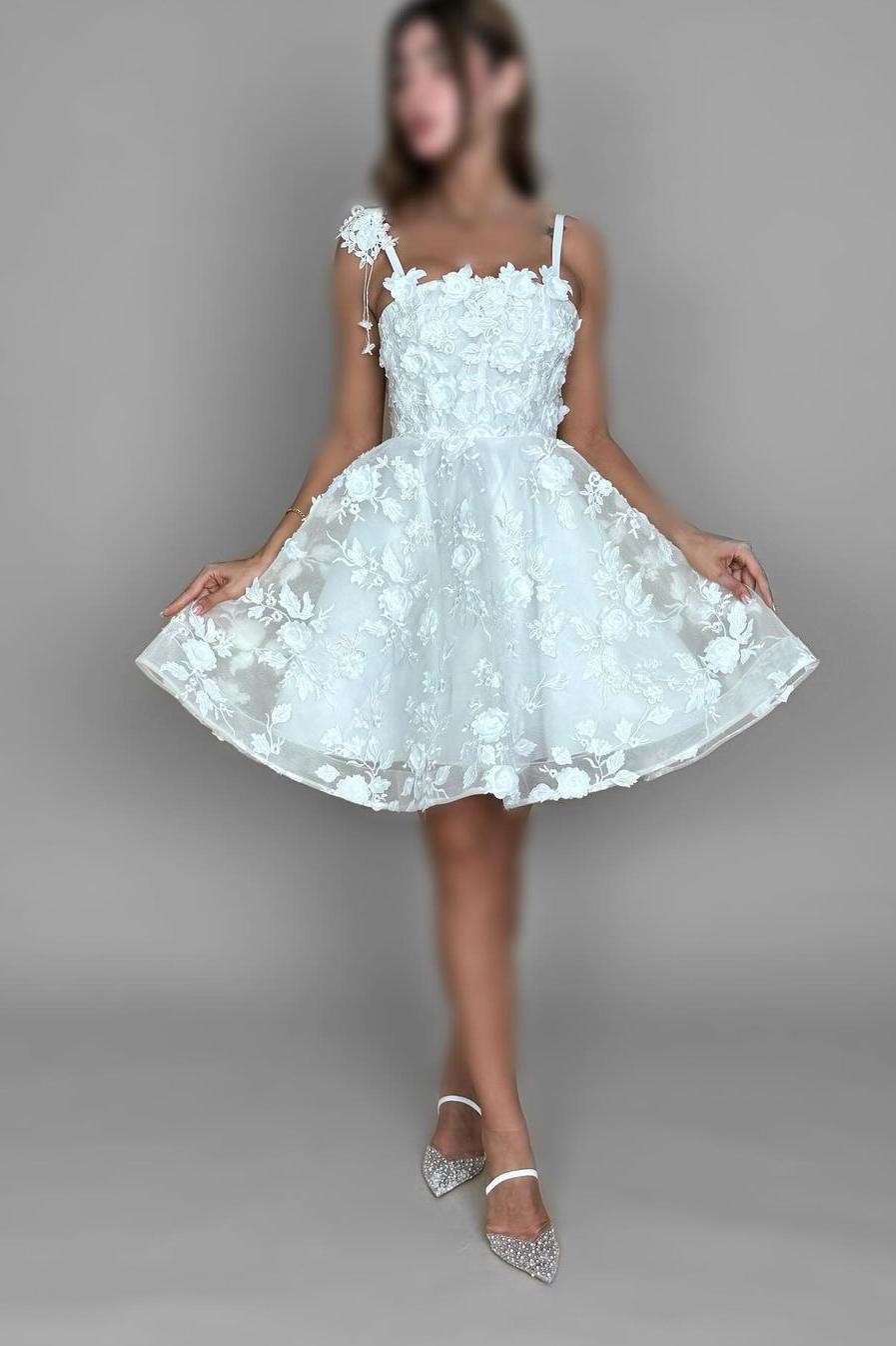 Lvs&Broner Spaghetti Strap Sleeveless A Line Prom Dress With Lace Appliques