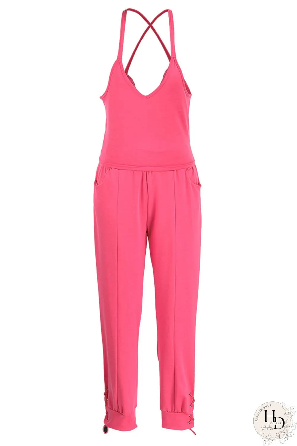 Red Casual Solid Split Joint Spaghetti Strap Sleeveless Two Pieces
